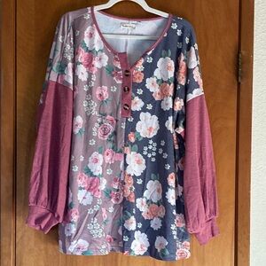 Purple Long Sleeve Buttoned Blouse